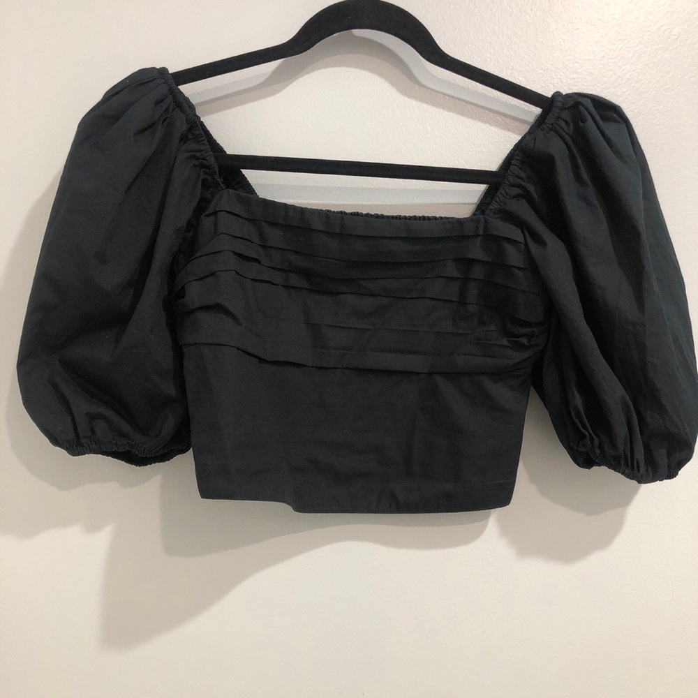 Abercrombie & Fitch Beachy BoHo Black Puffed Sleeve Cropped Summer Top  Size S